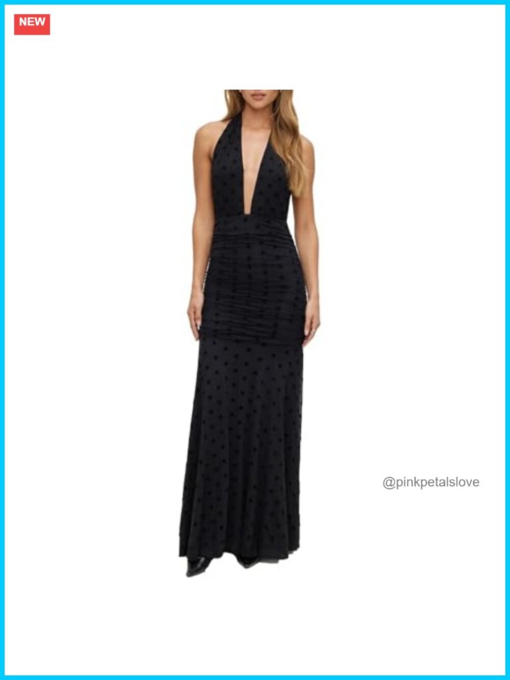 Women Polka Dot Mesh Maxi Dress Deep V Neck Halter Backless Cocktail